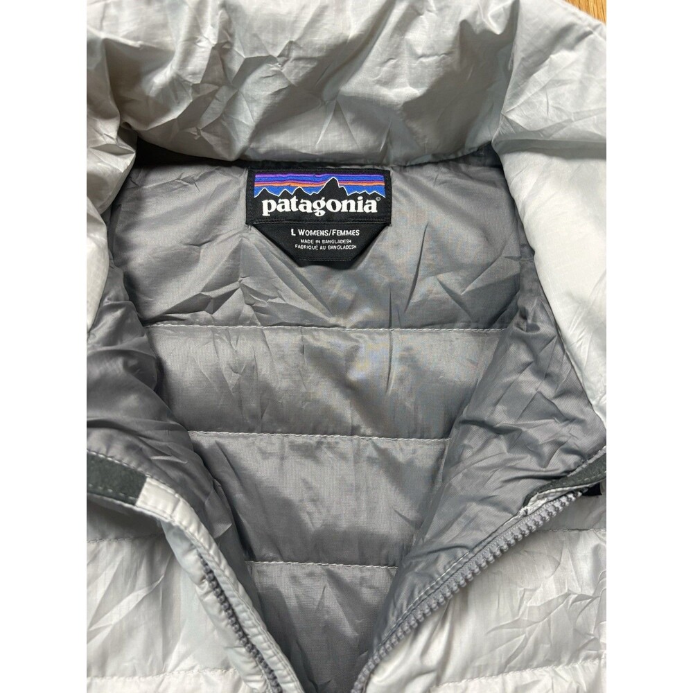 Patagonia Down Sweater Jacket Womens Large Off White Quilted Puffer Full Zip - Picture 2 of 8